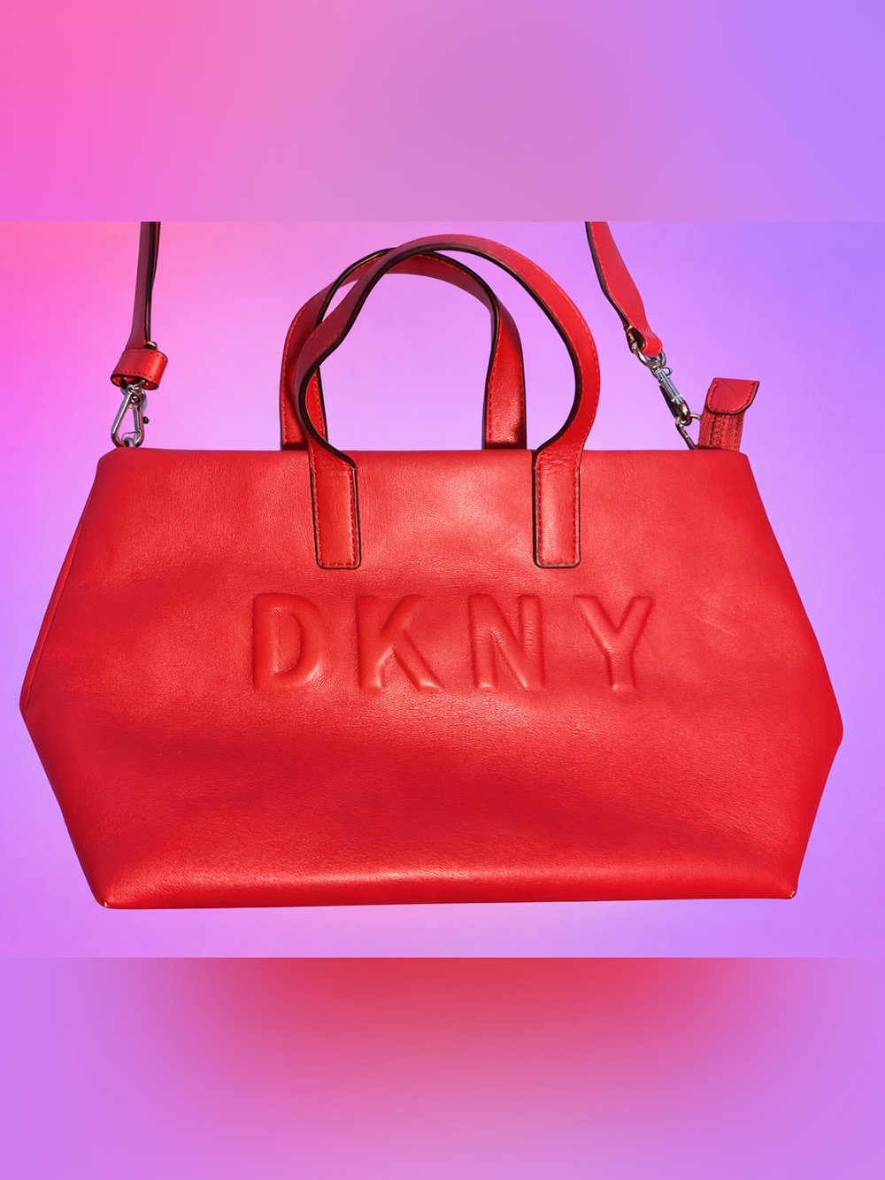 DKNY Embossed Red Leather Tote
